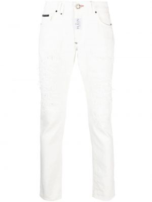 Proste jeansy z przetarciami Philipp Plein białe