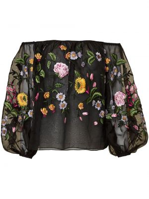 Bluză de mătase cu model floral cu imagine Carolina Herrera negru