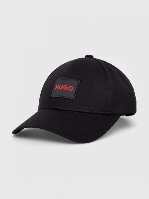 Памучна шапка с козирки с апликация Hugo черно