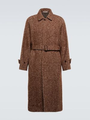 Palton de lână de mătase cu model herringbone Auralee maro
