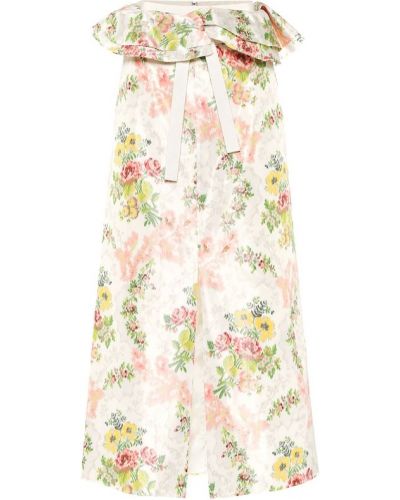 Květinové hedvábné midi sukně s vysokým pasem Brock Collection - bílá
