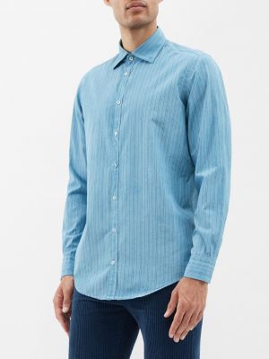 Синяя хлопковая рубашка в полоску Massimo Alba