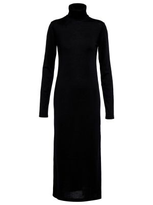 Вълнена миди рокля Polo Ralph Lauren черно