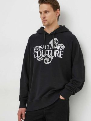 Pamučna hoodie s kapuljačom Versace Jeans Couture crna