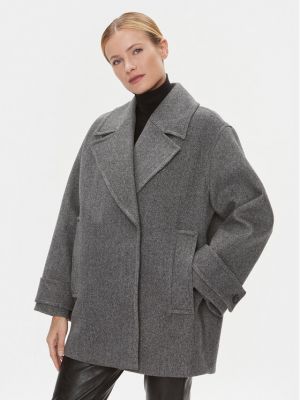Voľný vlnený priliehavý zimný kabát Ivy Oak sivá