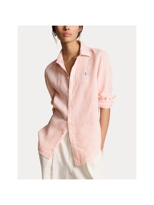 Camisa de lino a rayas manga larga Polo Ralph Lauren rosa