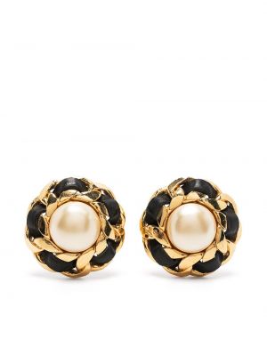 Boucles d'oreilles avec perles à boucle Chanel Pre-owned noir