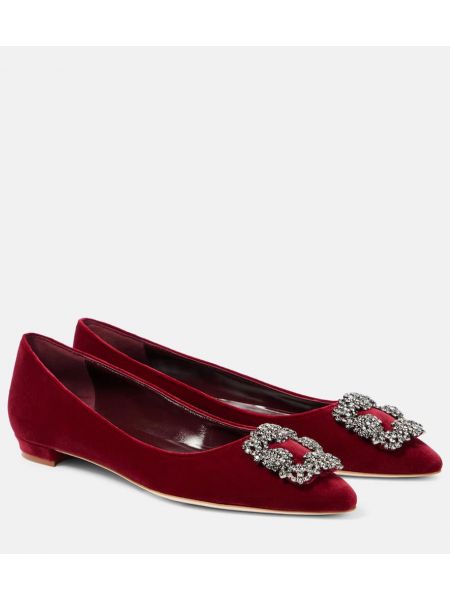 Fløjl ballerinaer Manolo Blahnik rød