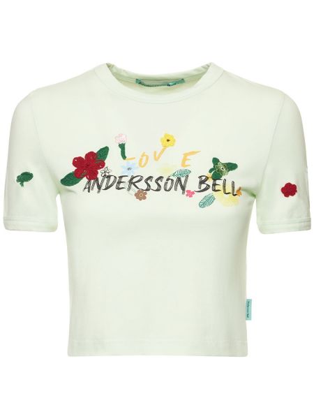 Bombažna majica s cvetličnim vzorcem Andersson Bell zelena