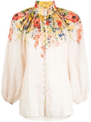 Bluză de in cu model floral cu imagine Zimmermann alb