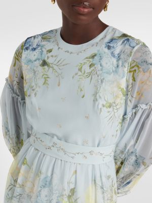 Svilena maksi haljina s cvjetnim printom Erdem plava