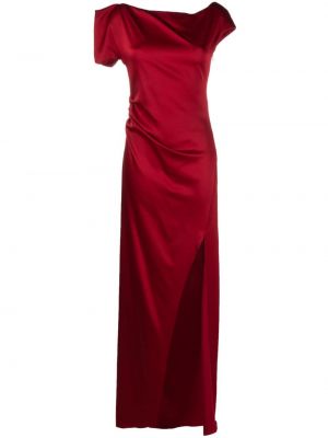 Satynowa sukienka wieczorowa asymetryczna drapowana Del Core czerwona
