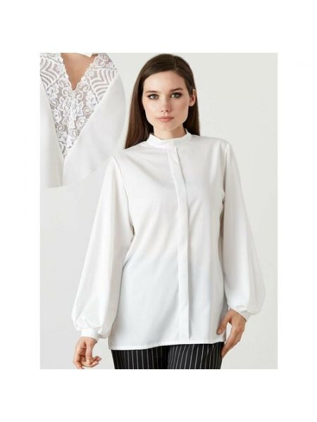 Блуза TOP DESIGN, вечерняя блузка женская с кружевной вставкой на спине из Латвии размер., 46 белая