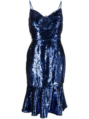 Midi obleka s cekini Marchesa Notte modra