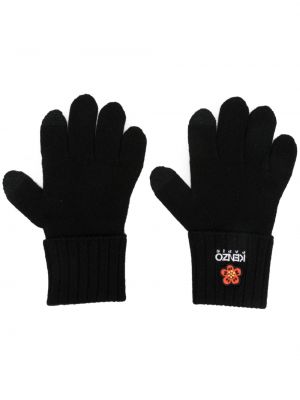 Rękawiczki wełniane w kwiatki Kenzo czarne