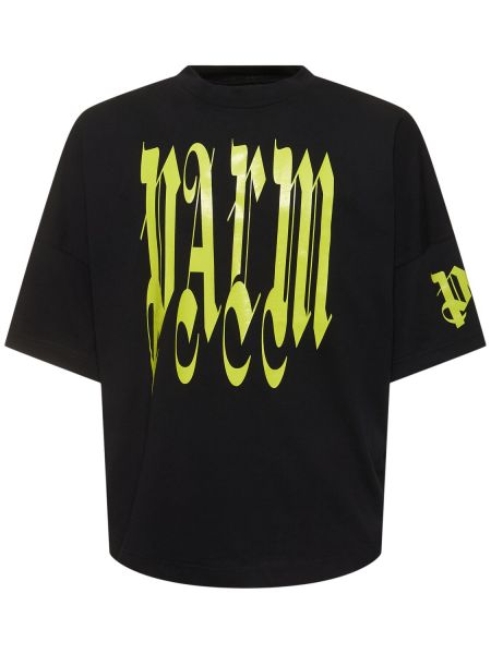 Camiseta de algodón con estampado Palm Angels negro