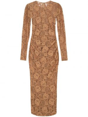 Čipkované priehľadné midi šaty Dolce & Gabbana hnedá