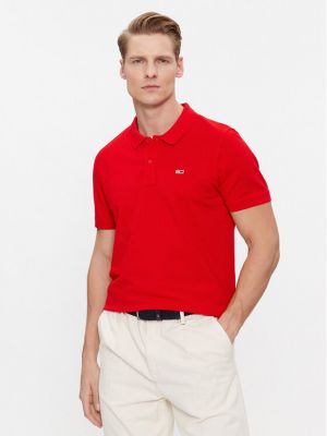 Tricou polo slim fit Tommy Jeans roșu