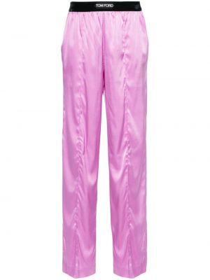 Hedvábné saténové rovné kalhoty Tom Ford fialové