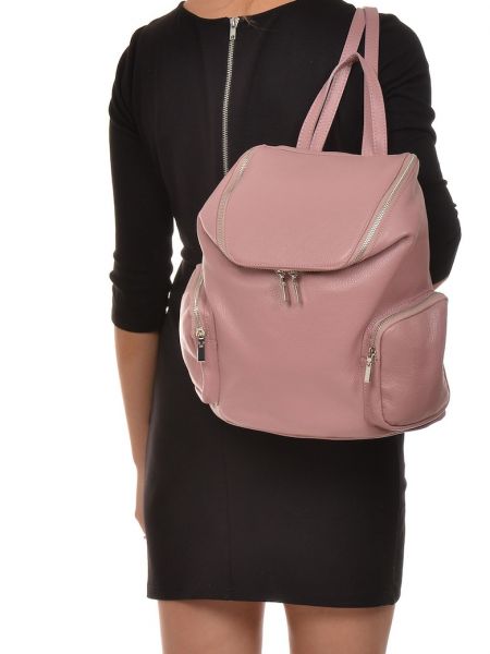 Кожаный рюкзак на молнии с карманами Luisa Vannini розовый