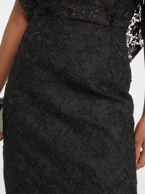 Midi suknja s vezom s cvjetnim printom Oscar De La Renta crna