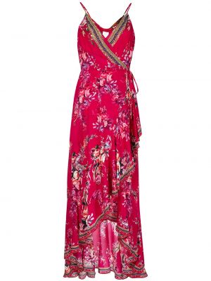 Jedwabna sukienka długa w kwiatki z nadrukiem Camilla różowa