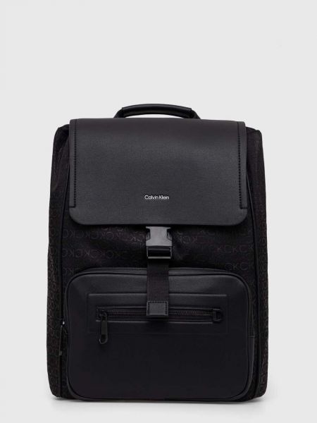Plecak żakardowy z nadrukiem na sprzączkę Calvin Klein czarny