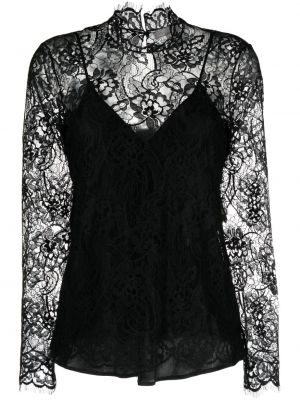 Прозрачна блуза на цветя с дантела Antonelli черно