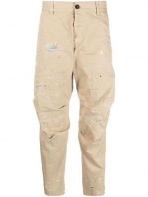 Spodnie z przetarciami bawełniane Dsquared2 beżowe
