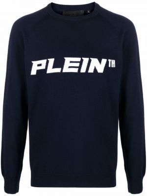 Sweter z nadrukiem Philipp Plein niebieski