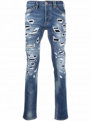 Straight fit džíny s oděrkami Philipp Plein modré