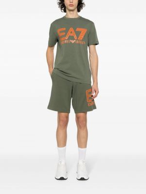 Shorts de sport en coton à imprimé Ea7 Emporio Armani vert