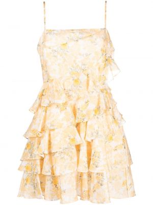 Bavlněné hedvábné mini šaty bez rukávů Loveshackfancy - žlutá