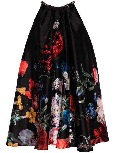 Mini obleka s cvetličnim vzorcem s potiskom Camilla črna