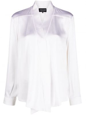 Jedwabna bluzka drapowana Giorgio Armani biała
