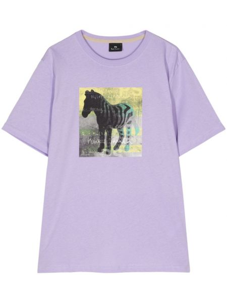 Bombažna majica s potiskom z zebra vzorcem Ps Paul Smith vijolična