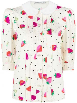 Копринена блуза с принт Alessandra Rich бяло