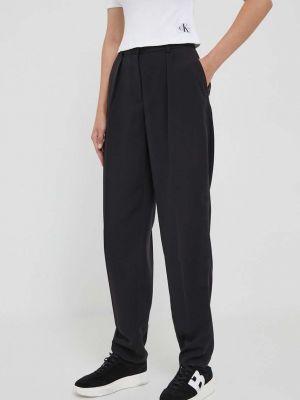 Jednobarevné kalhoty s vysokým pasem Calvin Klein černé