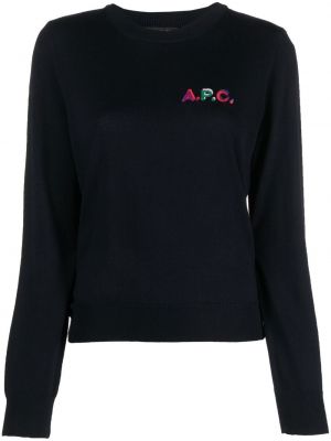 Вълнен пуловер бродиран A.p.c. синьо