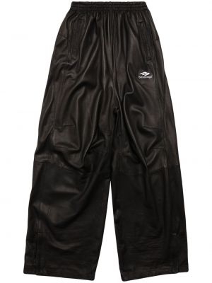 Pantaloni din piele cu imagine Balenciaga negru