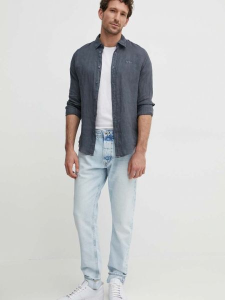 Льняная джинсовая рубашка Pepe Jeans серая