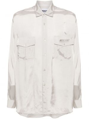 Saténová košeľa s výšivkou Moschino sivá