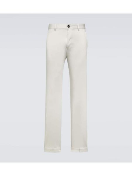 Памучни сатенени chino панталони Ami Paris бяло