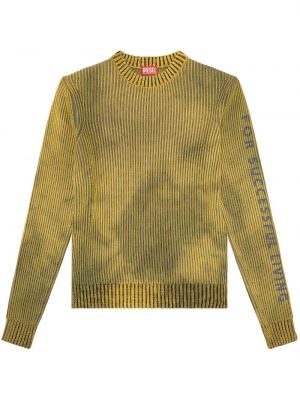 Памучен пуловер с принт Diesel жълто