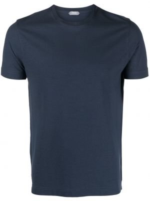 Kokvilnas t-krekls ar apaļu kakla izgriezumu Zanone zils