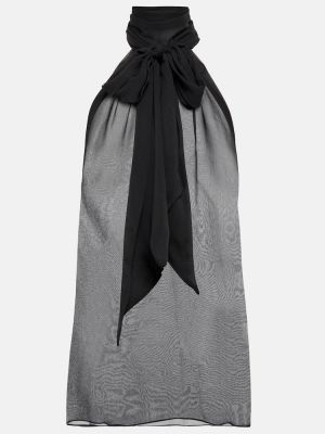 Svilena bluza brez rokavov Saint Laurent črna
