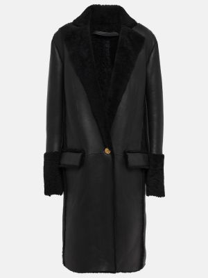 Δερμάτινο παλτό Balmain μαύρο
