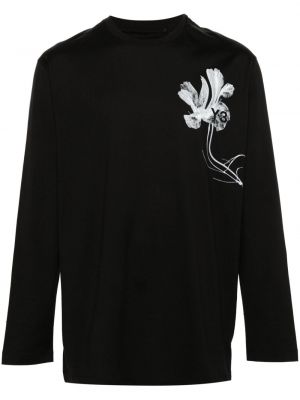 Bombažna majica s cvetličnim vzorcem s potiskom Y-3 črna