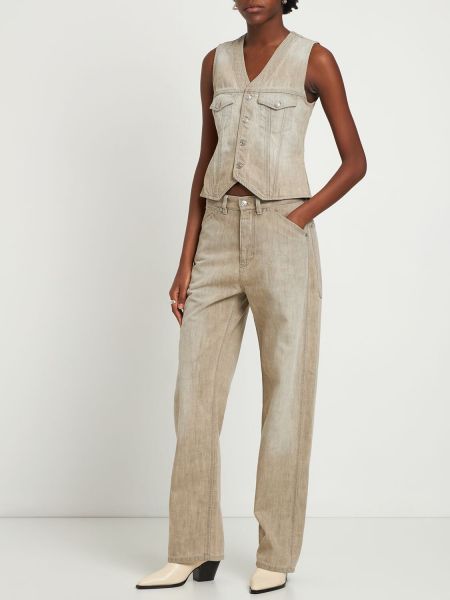 Voľné bavlnené džínsy Victoria Beckham sivá