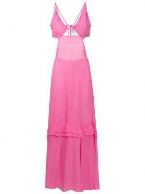 Průsvitné viskózové dlouhé šaty s výstřihem do v Amir Slama - růžová